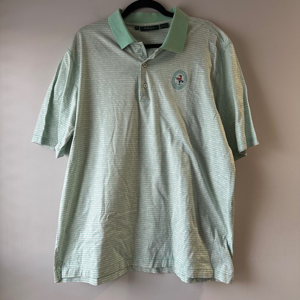 Bobby Jones Polo Shirt Mens XL Green Striped Bethpage Black Course Excellent
